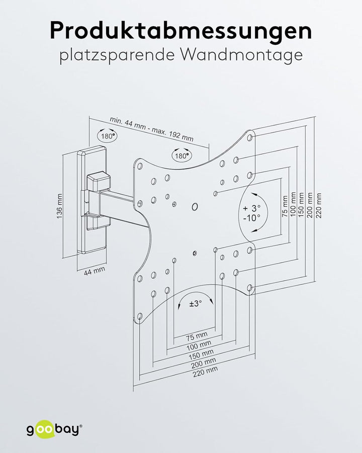 goobay TV-Wandhalterung – 23 bis 42 Zoll, voll bewegliche neig- und schwenkbare Monitorhalterung, 20