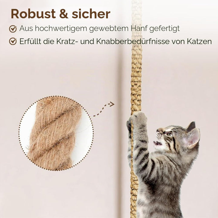 Sisal Kletterseil, Sisalseil fur Katzen, 300 x 3 cm, Stabiles Katzenspielzeug Seil zur Decken-/Wandm