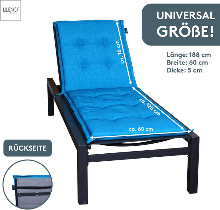 LILENO HOME Sonnenliege Auflage als [1er Set - Rollliege] in Aqua Uni - Gartenliegen Auflage perfekt