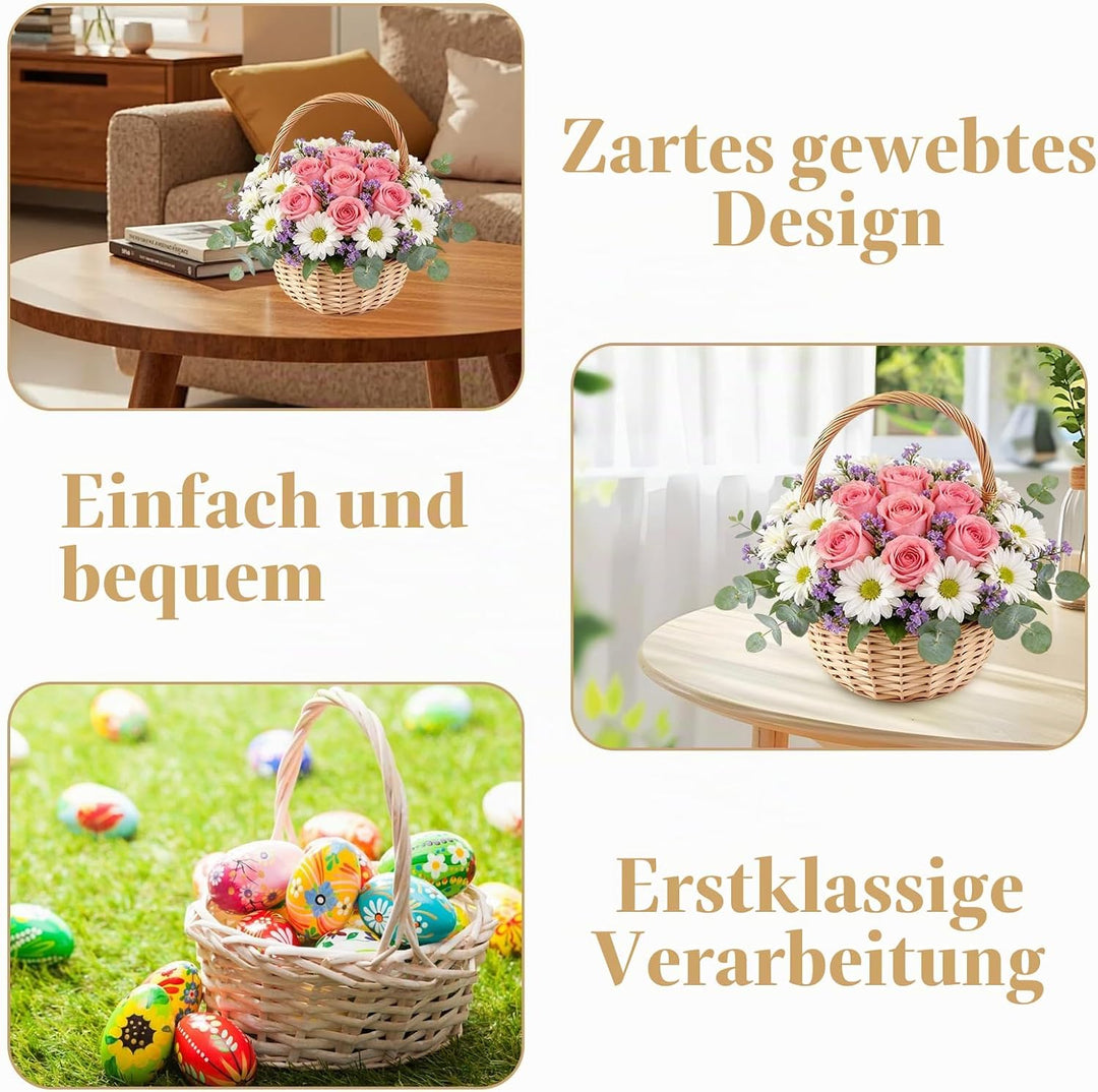 APACALI 2 Stück Weidenkorb Osterkorb mit Henkel, 26 x 25 x 20cm Osterkörbchen Weidenkorb mit Henkel,