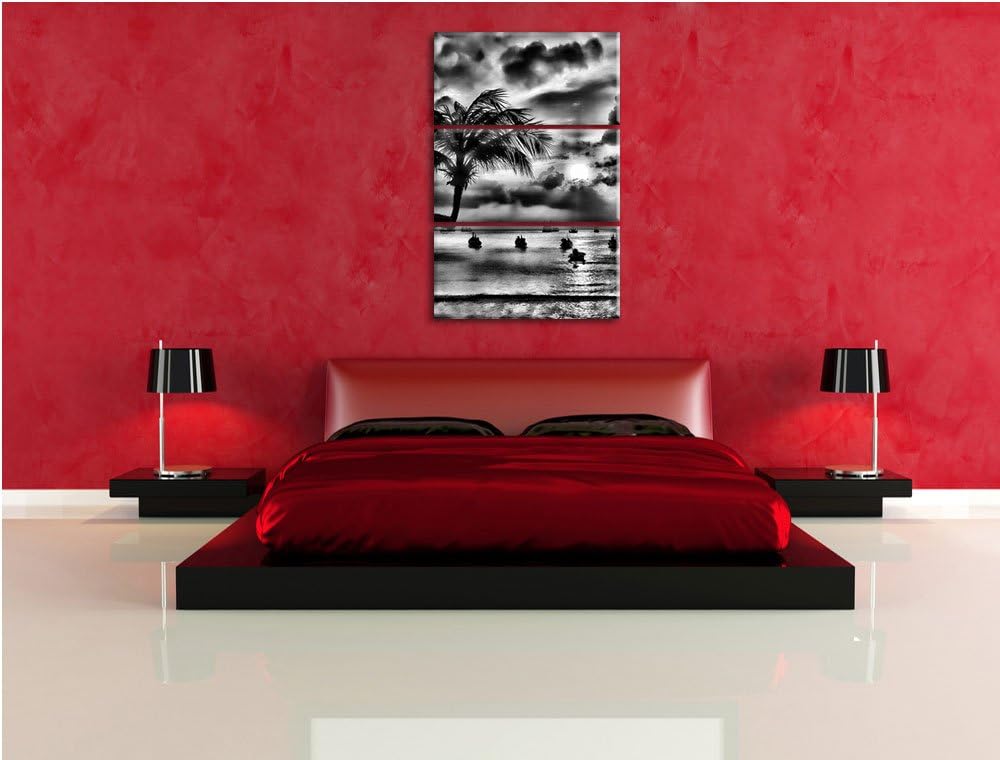 Pixxprint Palmen an Traumstrand als Leinwandbild/Grösse: 3 Teilig (120x80) cm/Wandbild/Kunstdruck/fe