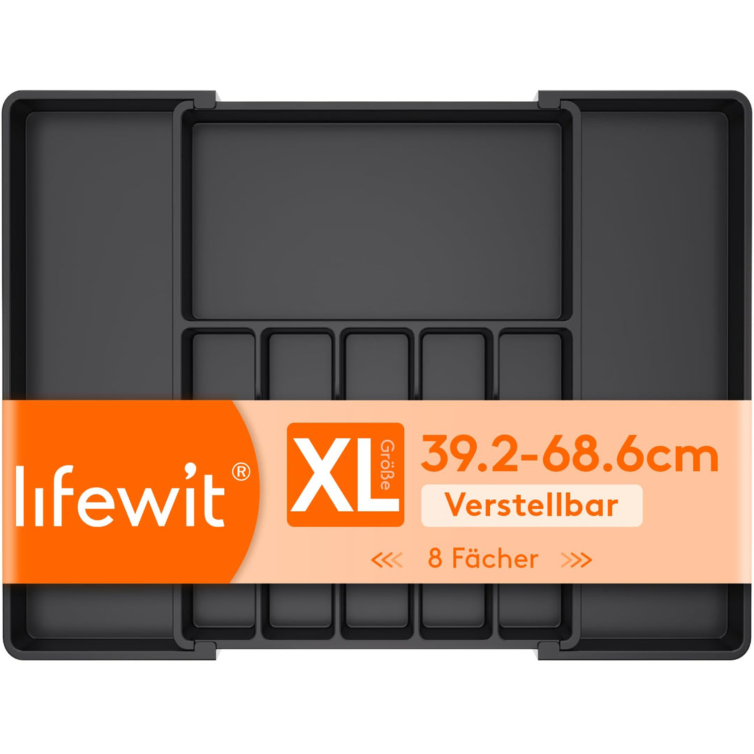Lifewit Besteckkasten für Schubladen 40 50, verstellbarer Kunststoff Organizer Küche Tiefe 47 cm, Be
