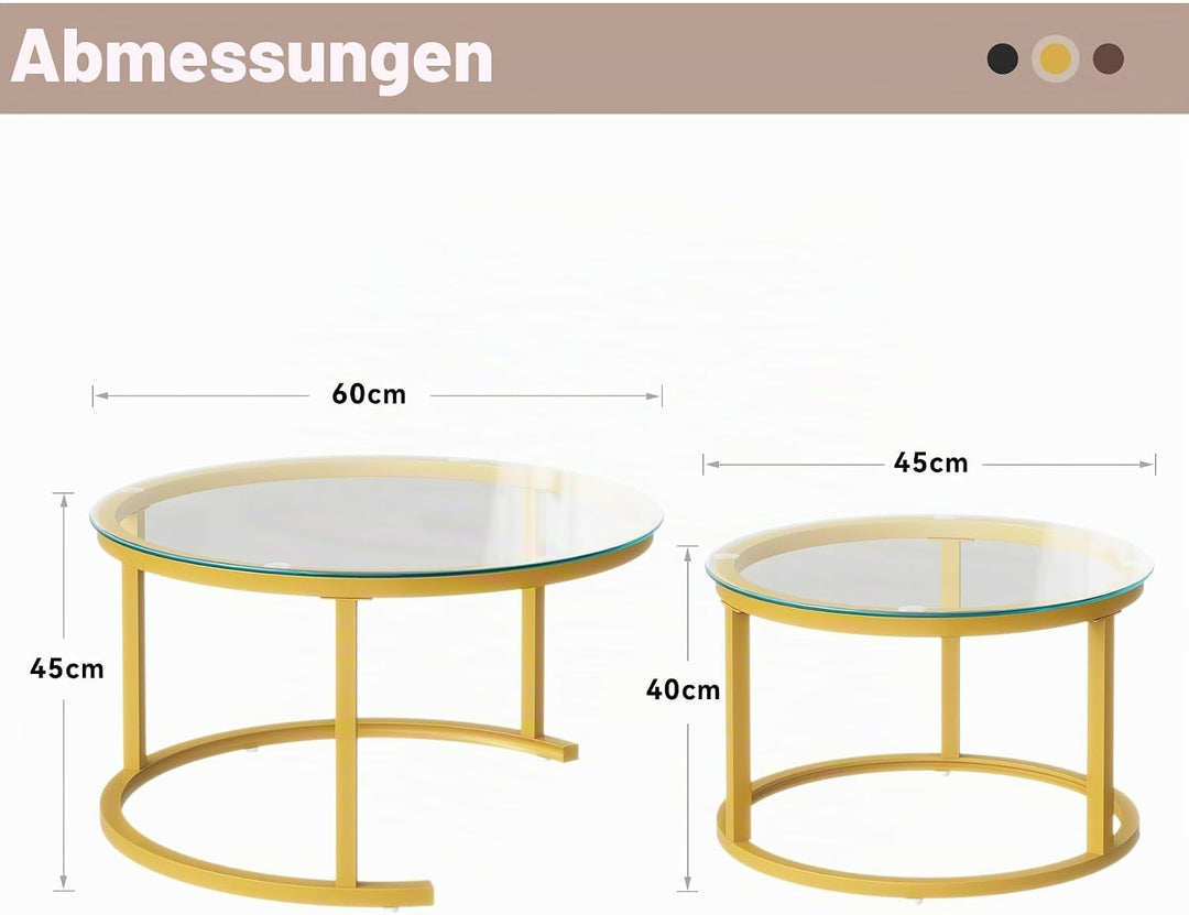 Hawthyhome Runde Beistelltisch 2er Set, Moderner Wohnzimmertisch, Couchtische Set Satztische für Woh