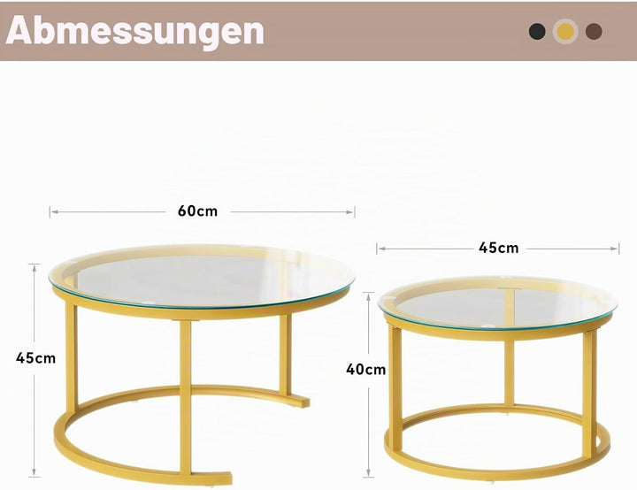 Hawthyhome Runde Beistelltisch 2er Set, Moderner Wohnzimmertisch, Couchtische Set Satztische für Woh