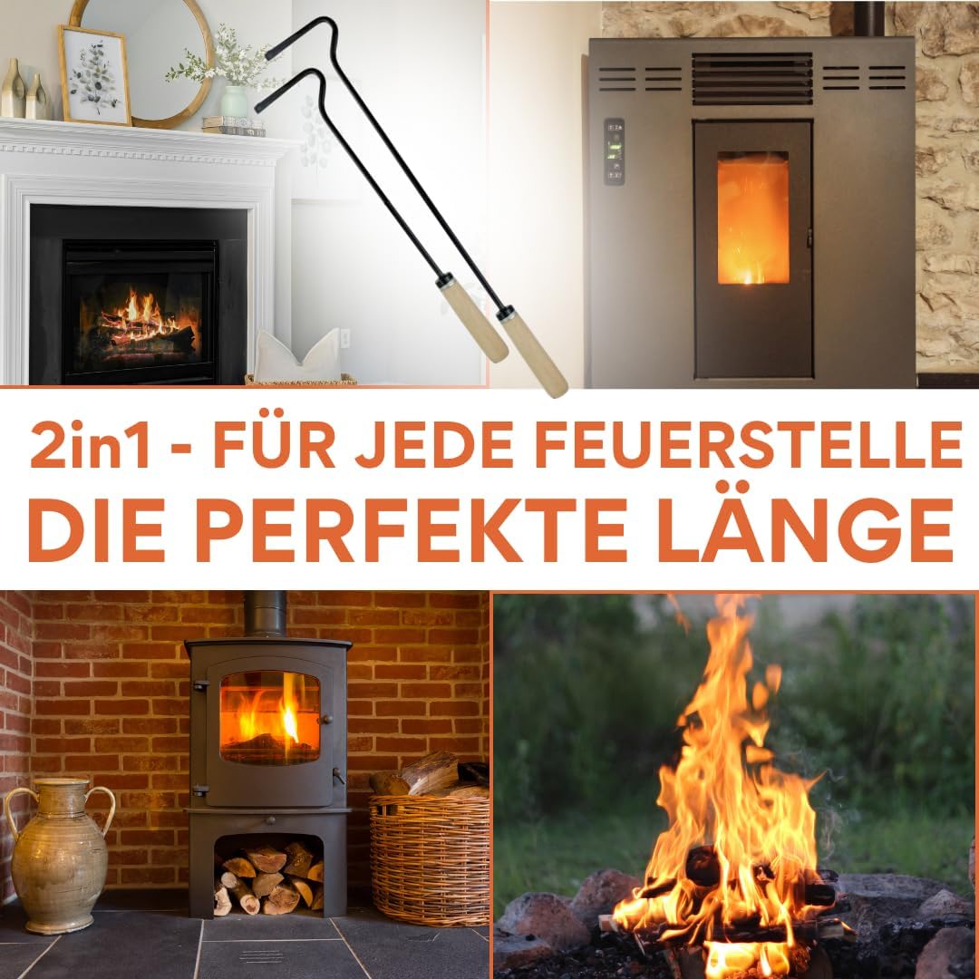 2er Set Schürhaken, Länge 50 cm &amp; 85 cm EU-Herstellung Feuerhaken aus Stahl Ø 8 mm, Schüreisen Kamin