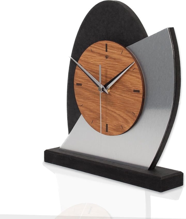 Kreative Feder Designer-Standuhr „Silver Dome“ aus Holz - Tischuhr in modernem Metallic-Look schwarz