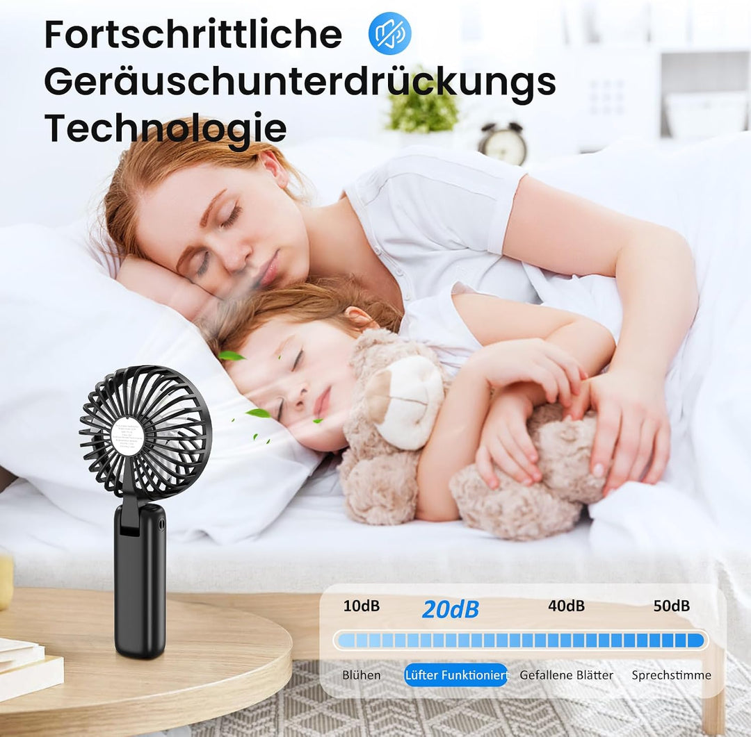 Handventilator, Mini Tragbarer Ventilator mit LCD Display &amp; 6 Stufen, Leiser USB Ventilator mit 4000