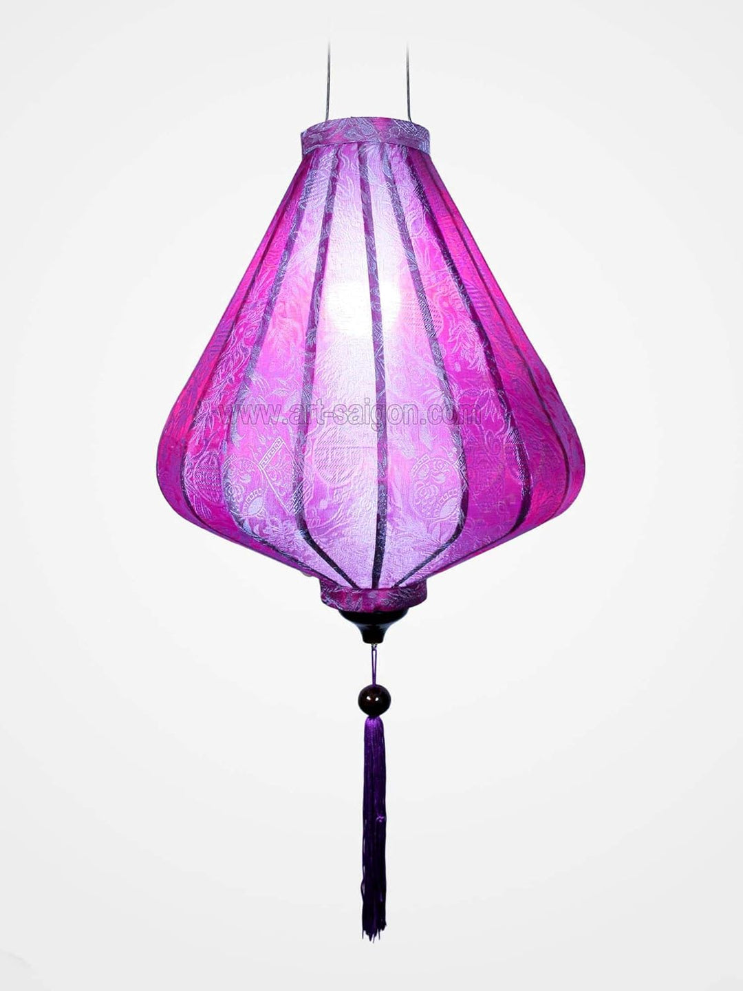Laterne Lampion Asiatische aus Seide Malve, A Ø35cm - Traditionelle Hoi An Hängelampe aus Stoff, Bam
