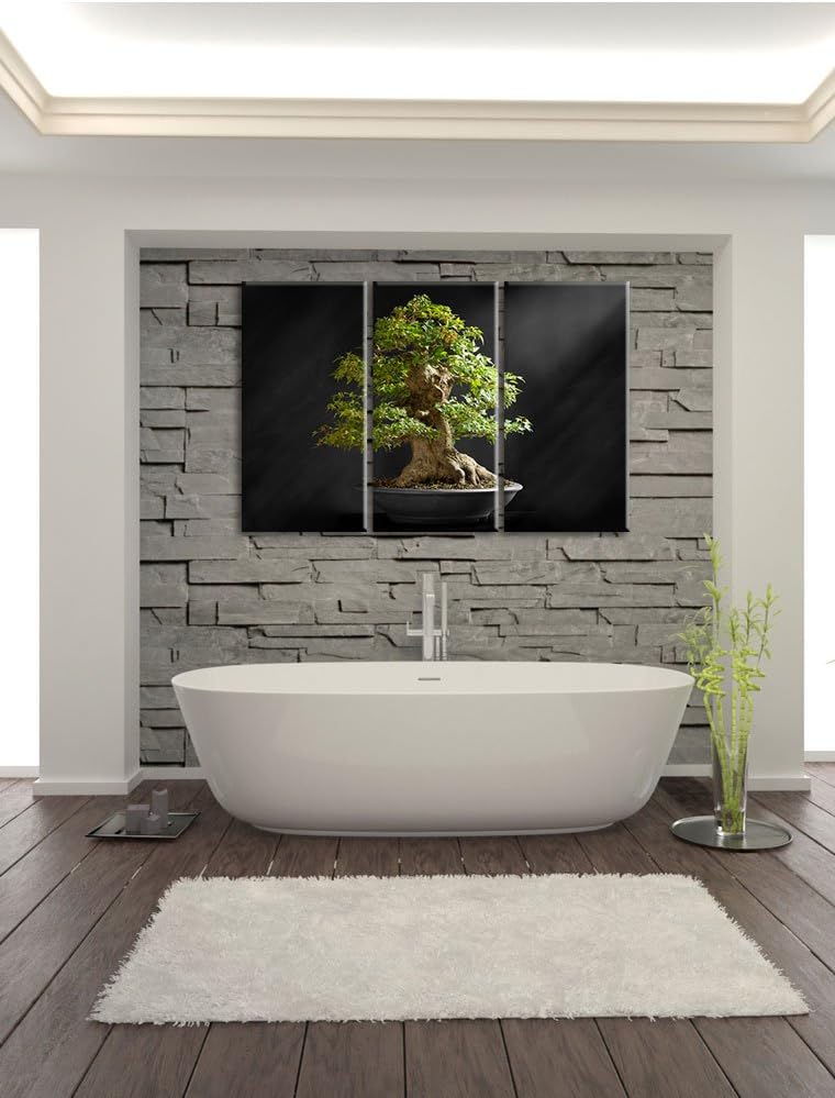 Pixxprint Kleiner Bonsaibaum / 3-Teilig/Gesamtmass 120cm Leinwandbild bespannt auf Holzrahmen/Wandbi