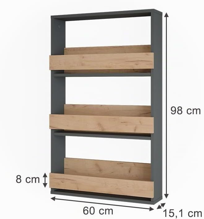 Vicco Weinglasregal Repose, Goldkraft Eiche/Anthrazit, 60 x 98 cm, zur Wandmontage mit Halterungen f