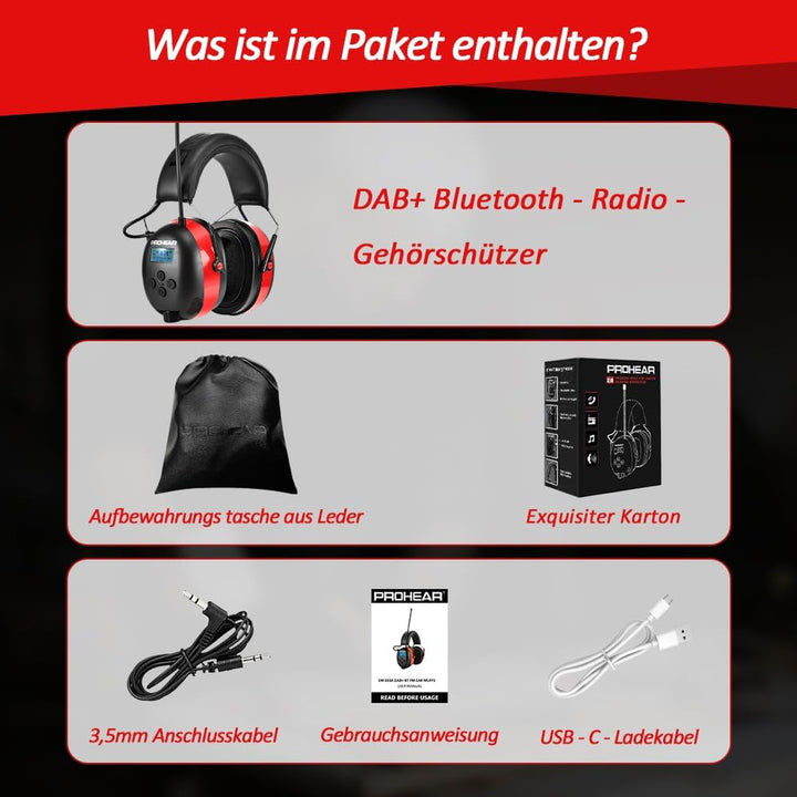 PROHEAR 033A (Upgraded) Gehörschutz mit Radio DAB +/Bluetooth/FM, Kopfhörer mit Radio mit Eingebaute