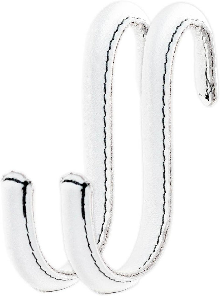 Brute Strength - S-Haken mit Vollnarbenleder umwickelt - 4 Stück - Weiss - 10 cm Edelstahl-Metallbüg