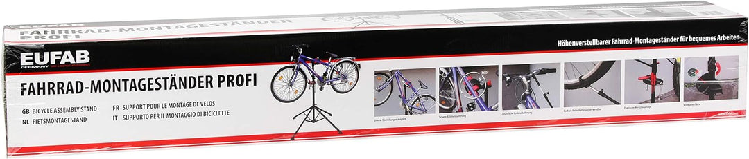 EUFAB 16414 Fahrradständer Profi, mit Stativ, 1,56 Zoll, 151-190 cm, Schwarz Fahrrad-Montageständer