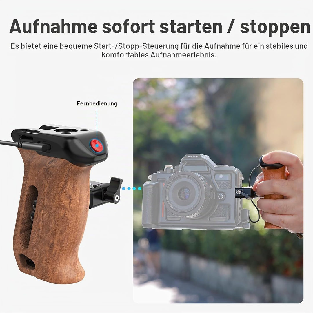 NEEWER Side Handle Holz Seitengriff mit Fernauslöser für Aufnahme Start/Stopp, NATO Klemme 1/4" und