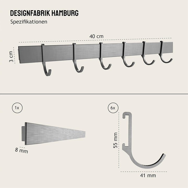 Designfabrik Hamburg Hakenleiste 40cm Küchenleiste selbstklebend Küche Hängeleiste Stange für Küchen