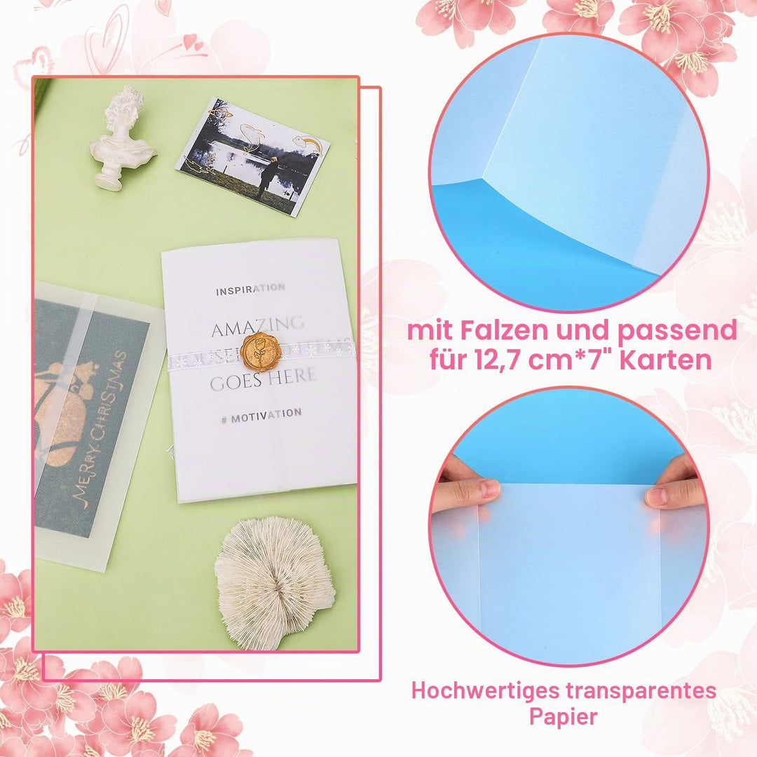 55 Stück Pergamenthüllen für Einladungen im Format 13x18cm, Vorgefaltet Vellum Jacket Durchscheinend