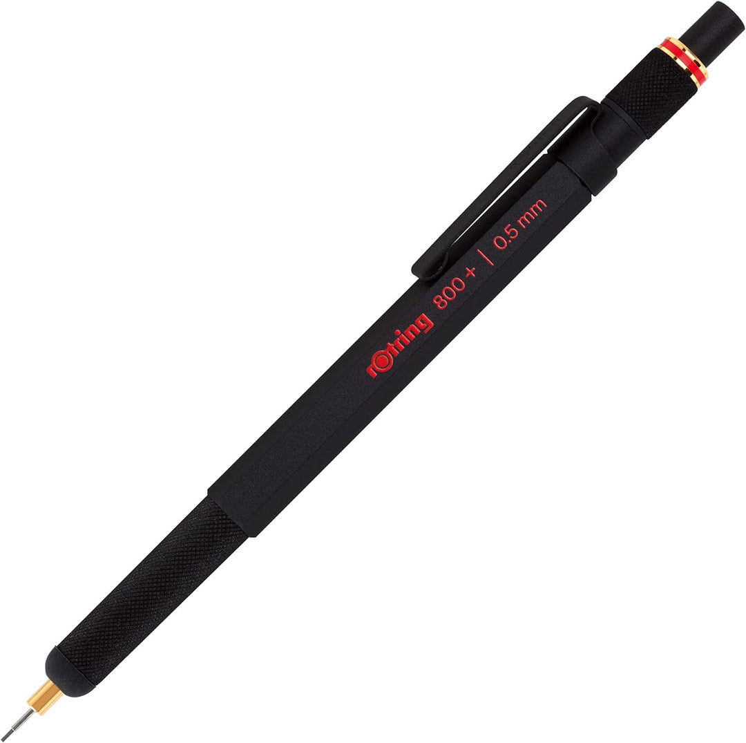 rOtring 800+ Druckbleistift mit Stylus für Touchscreen | 0,5 mm | schwarzer Schaft Mattschwarz 0,5 m