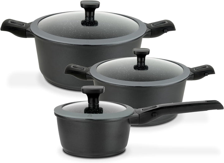 GSW 167772 Kochtopf-Set Easy Click 6-tlg, Aluminium, Kunststoff, Glas, Silikon, schwarz