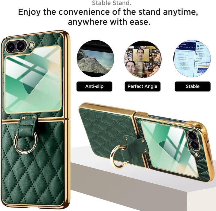 Miimall Lederhülle Kompatibel mit Samsung Galaxy Z Flip 6/Flip7 FE Hülle mit Kameraschutz+Ring Ständ