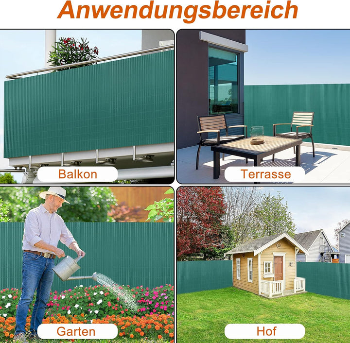 YUENFONG 90x1000cm Sichtschutzmatte PVC Sichtschutzzaun Windschutz Gartensichtschutz mit Kabelbinder