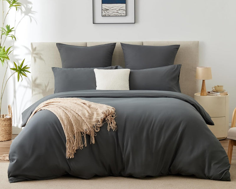 WAVVE Bettwäsche 220x240 3 teilig Anthrazit - Bettbezug 220 x 240 Set mit Kissenbezüge 65x65 cm, Bet