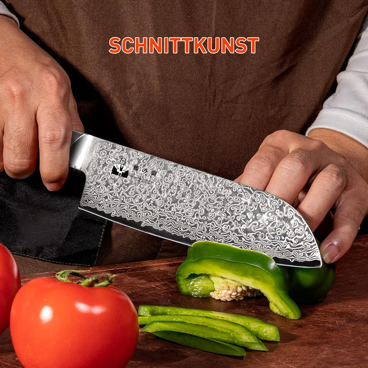 FUJUNI Damastmesser Santoku Messer damast Mit Extrem Scharf 18cm Klinge Aus 67 Lagen VG-10 Damaststa