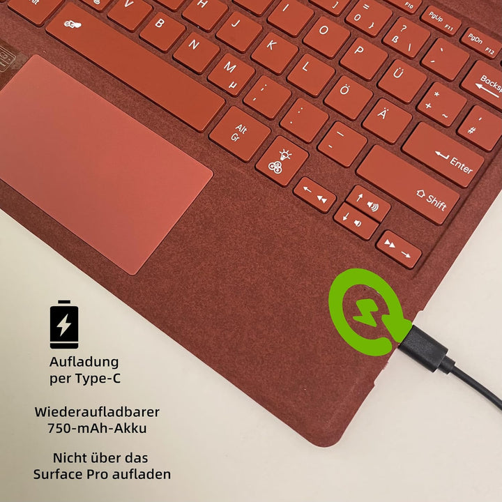 Deutsche QWERTZ Layout Tastatur für Microsoft Surface Pro 11/10 / 9/8 / X, 13 Zoll - Ultraflaches, b