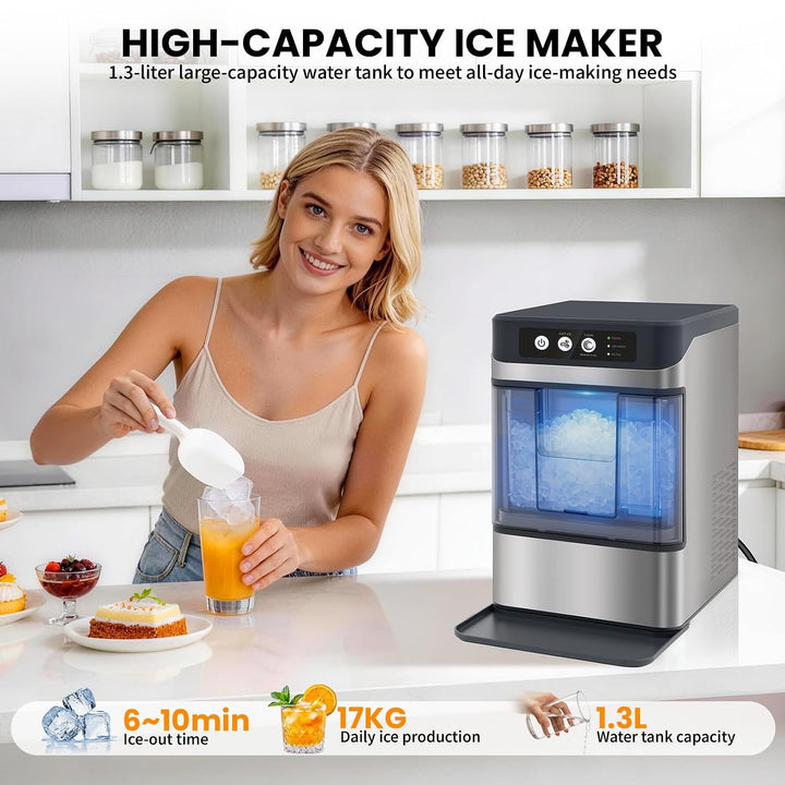 Eiswürfelmaschine 15kg/24h – Nugget-Eis in 6 Min, Crushed Ice, automatische Reinigung, 120W, mit Inf