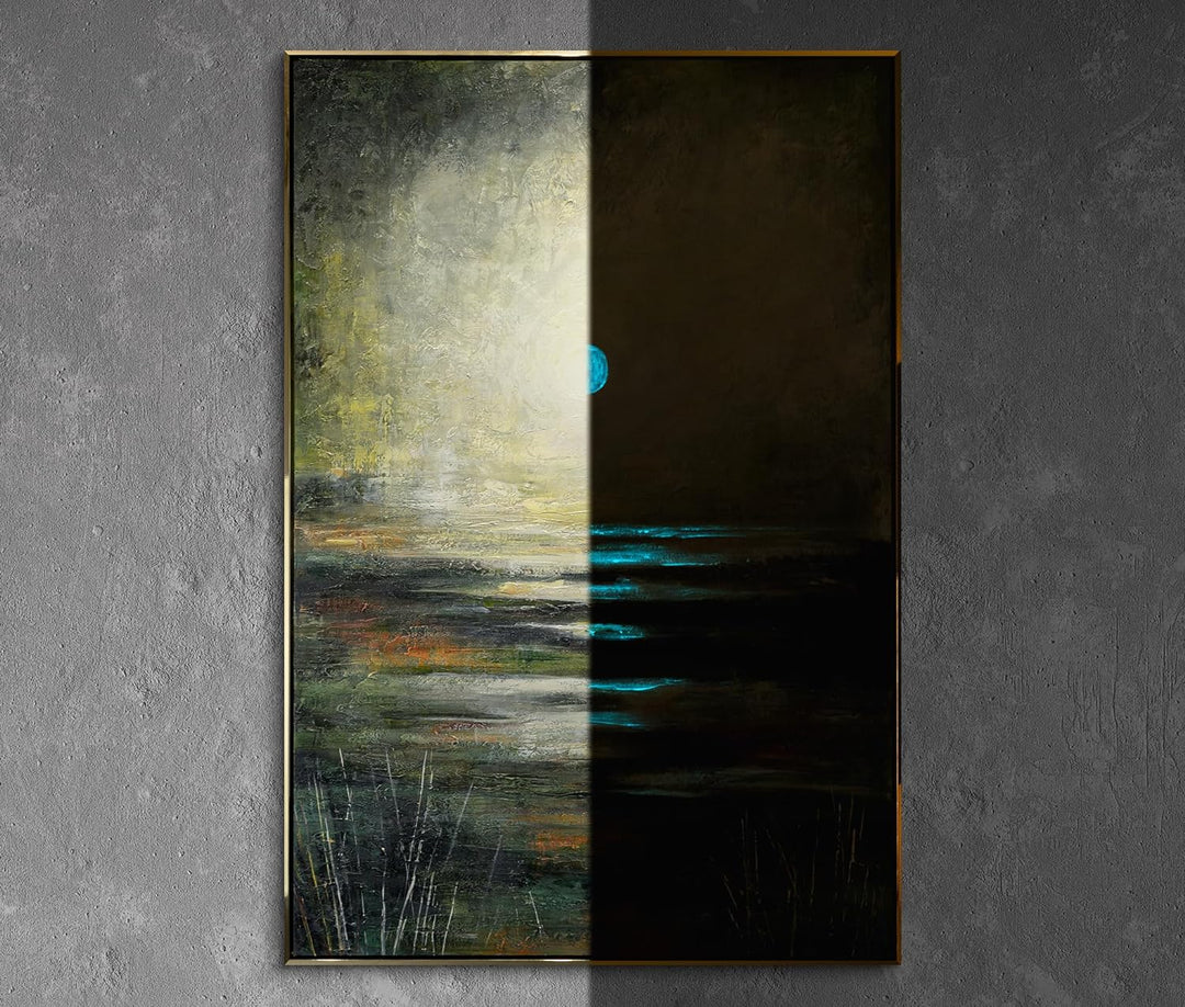 YS-Art XXL Abstrakt Fluoreszierendes selbst leuchtendes Acryl 3D Gemälde auf Leinwand Echo der Natur