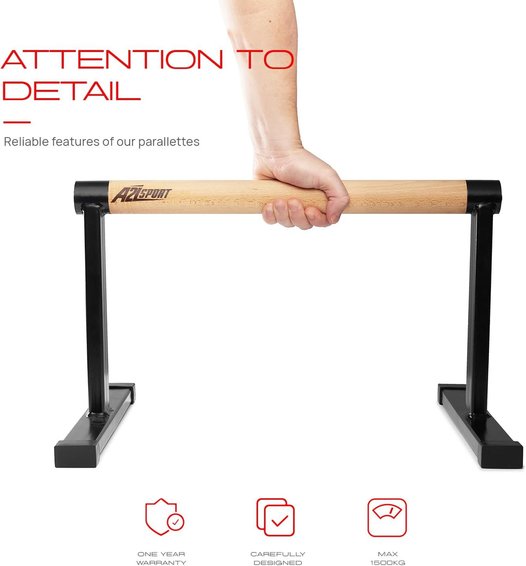 Premium Parallettes bis 1500 kg - Liegestützgriffe Holz und Metall - Rutschfeste Handstand Griffe/Di