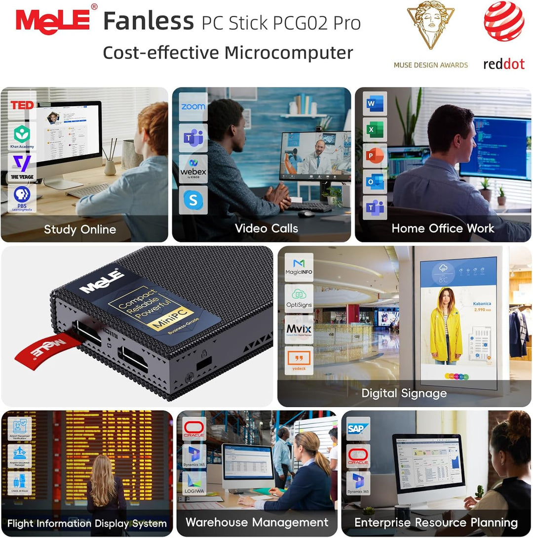 MeLE PCG02 Pro Lüfterloser Mini-PC Stick, Reddot Gewinner 2024, N100 8GB 128GB, Dual HDMI2.0, 4k 60H