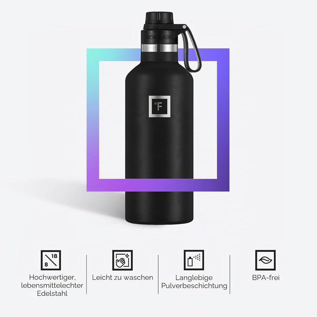 IRON °FLASK Edelstahl Trinkflasche mit 3 Deckel - Auslaufsicher Thermosflasche - Metall Wasserflasch