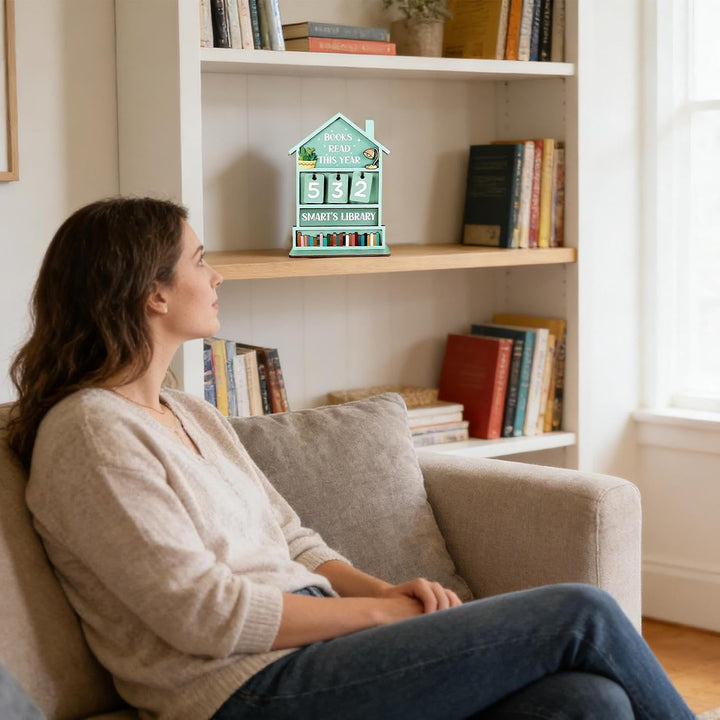 Books Read This Year Sign, Wooden Books Read This Year Counter, Rustic House Shaped Book Tracker for