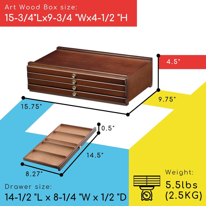 MEEDEN Aufbewahrungsbox für Künstler, 4 Schubladen, tragbar, Buchenholz grosse Künstler Aufbewahrung