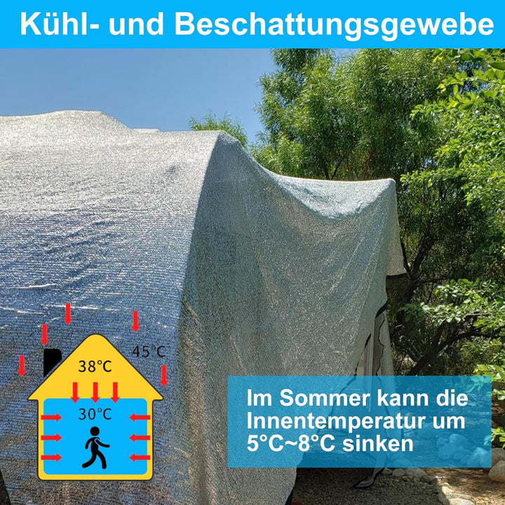 BeGrit Schattennetz Auto Hund 75% Alu Hitzeschutz mit Ösen 2m x 2m UV Luftdurchlässiges Sonnennetz A