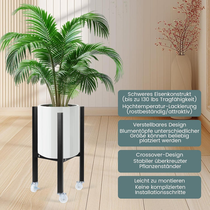 2er Set Verstellbarer Pflanzenständer mit Rollen,Blumengestell aus Metall Schwerlast-Halterungsgeste