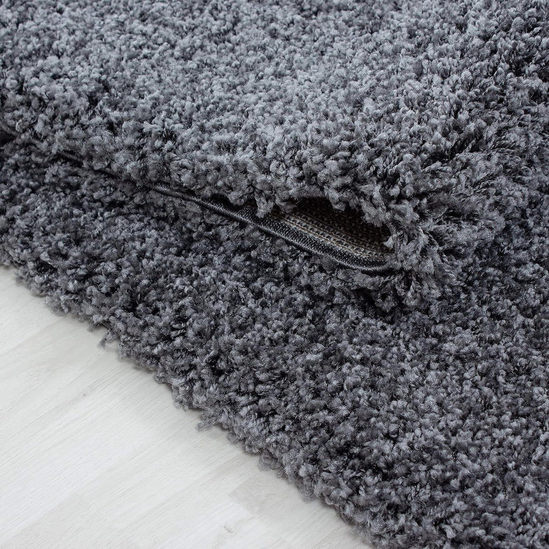 Teppium Hochflor Teppich Wohnzimmer Shaggy 120 cm Rund Grau - Flauschiger Teppich Extra Weich, Wasch