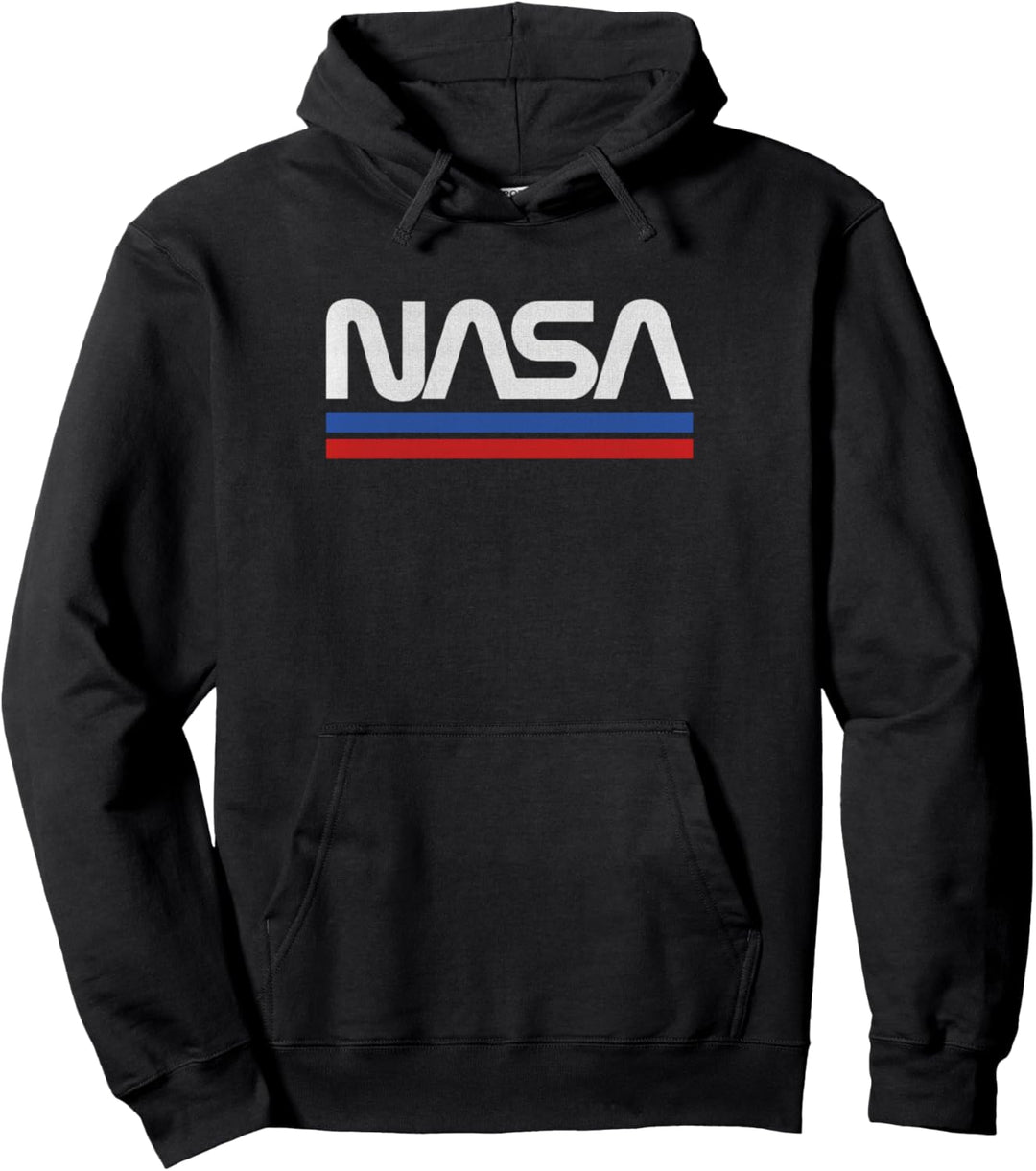 Trendy NASA White Text Logo With Stripes Pullover Hoodie