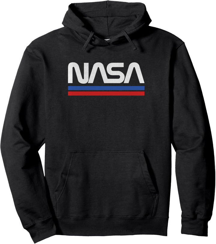 Trendy NASA White Text Logo With Stripes Pullover Hoodie