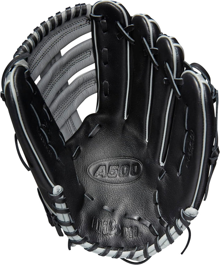 WILSON 2023 A500 Jugend-Baseballhandschuh Schwanrz/Grau/Blau 12.5" Rechte Hand Wurf, Schwanrz/Grau/B