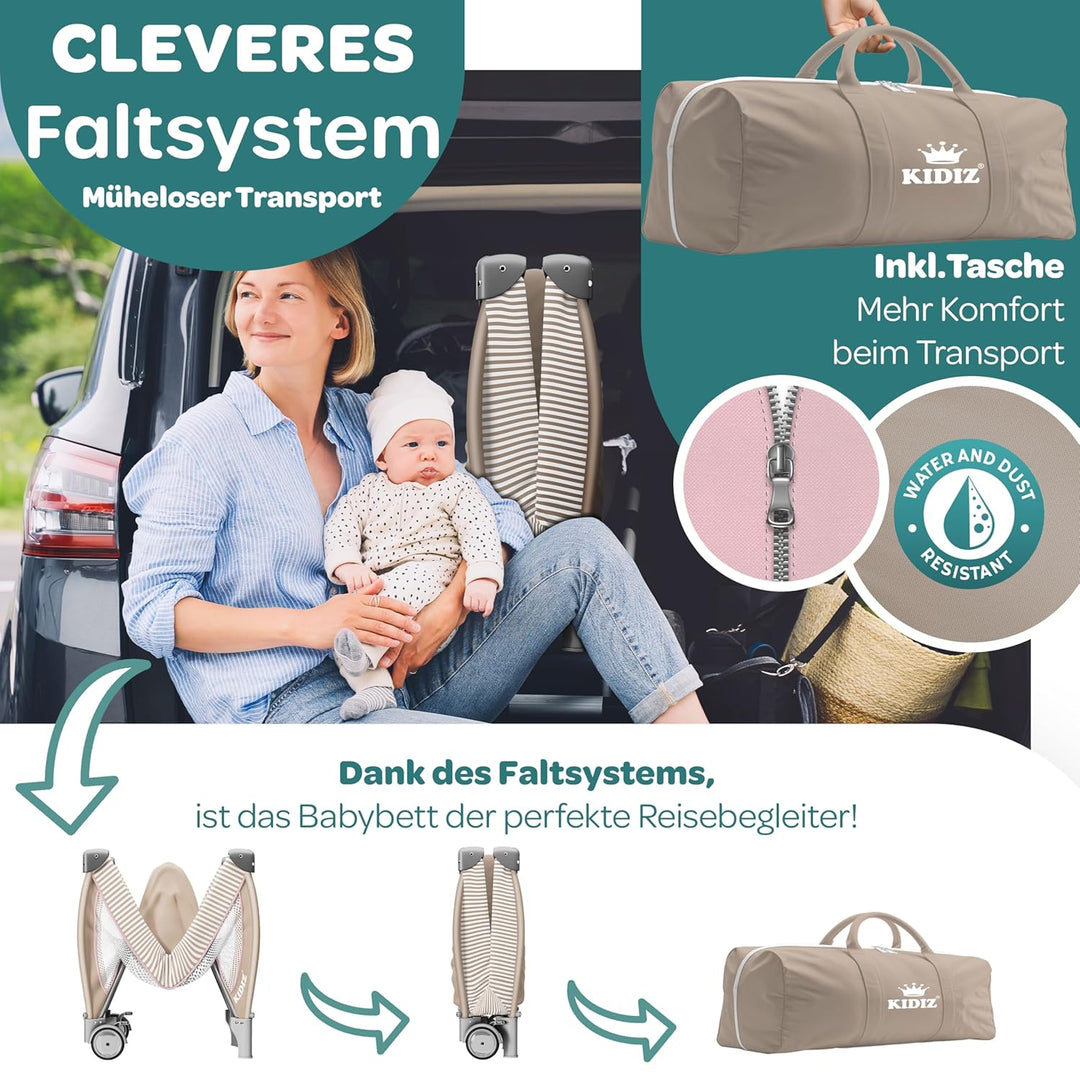 Kidiz® Babybett Reisebett Kinderreisebett klappbar mit Matratze & Räder 120x60, Seiteneingang, Wicke
