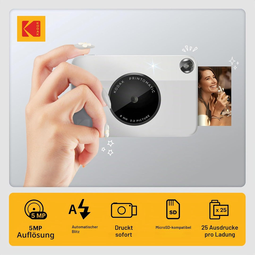 KODAK Printomatic Vollfarb-Sofortdruckkamera-Geschenkpaket + Softcase + Zink 2x3 Zoll selbstklebende
