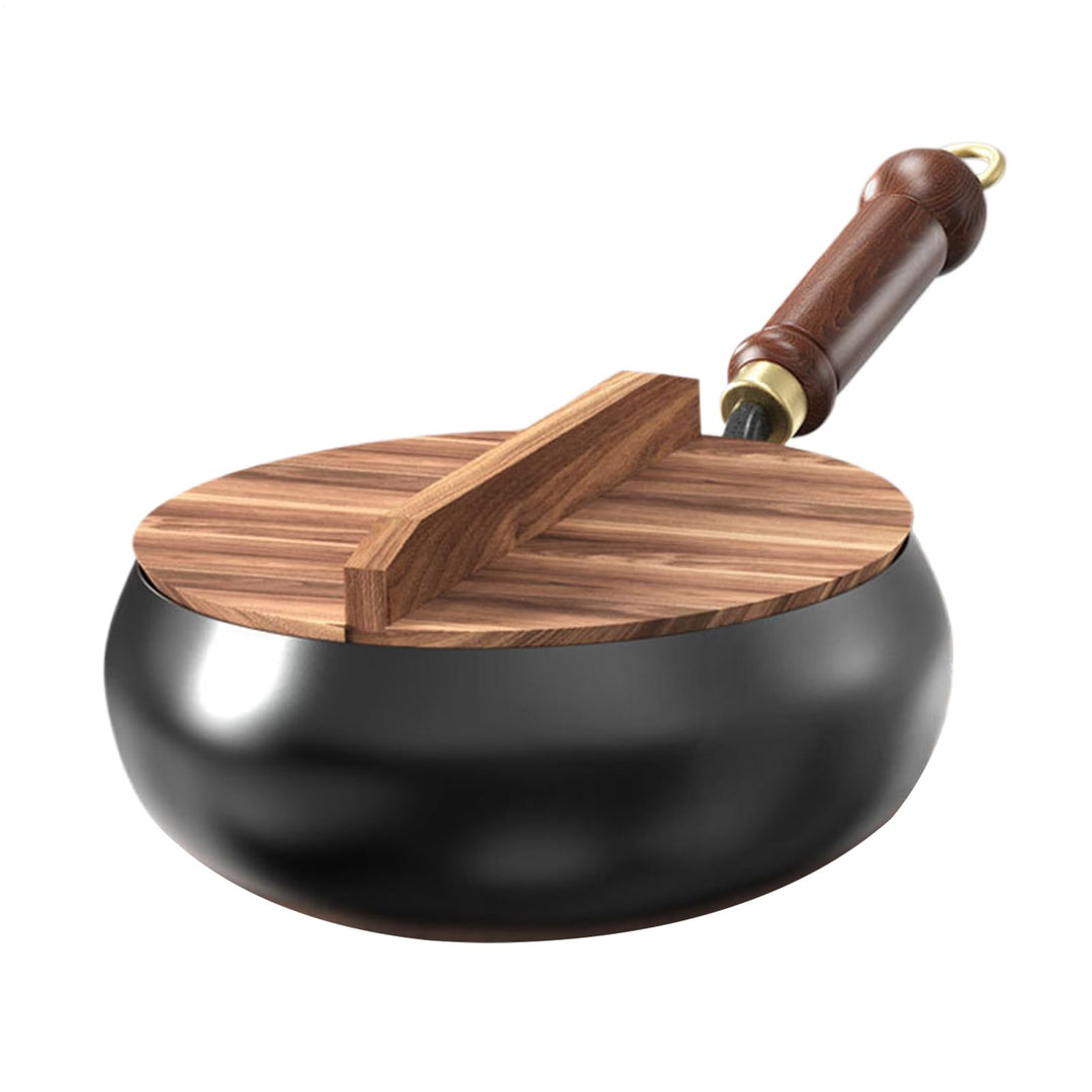 Generisch Eisenpfanne mit Holzgriff, 24cm Wokpfanne Induktion, Japanische Eisenpfanne mit Holzdeckel