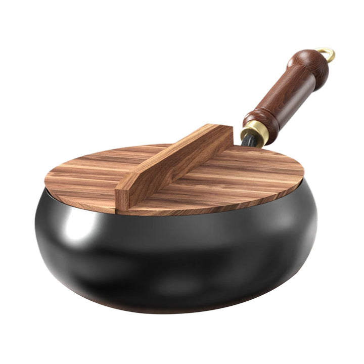 Generisch Eisenpfanne mit Holzgriff, 24cm Wokpfanne Induktion, Japanische Eisenpfanne mit Holzdeckel