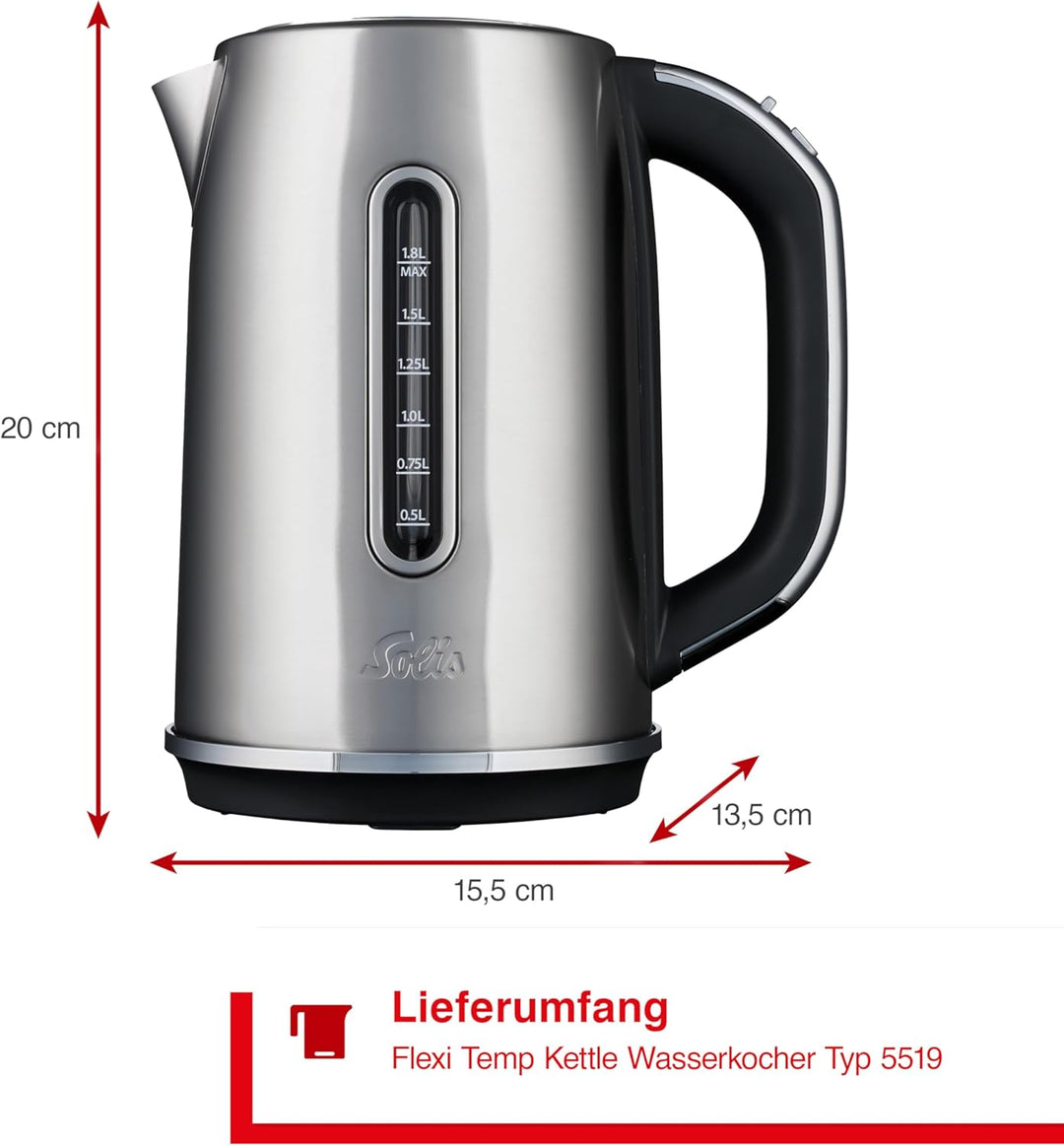 Solis Flexi Temp Kettle – Digitaler Wasserkocher Edelstahl 1,8L mit Temperaturwahl, Kalkfilter & Abs
