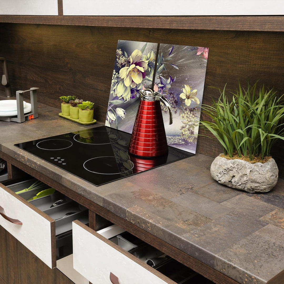 SmartDecoration Herdabdeckplatte Ceranfeldabdeckung aus Glas 2 x 30x52 cm Zweiteilig Motiv "Bild" Gr