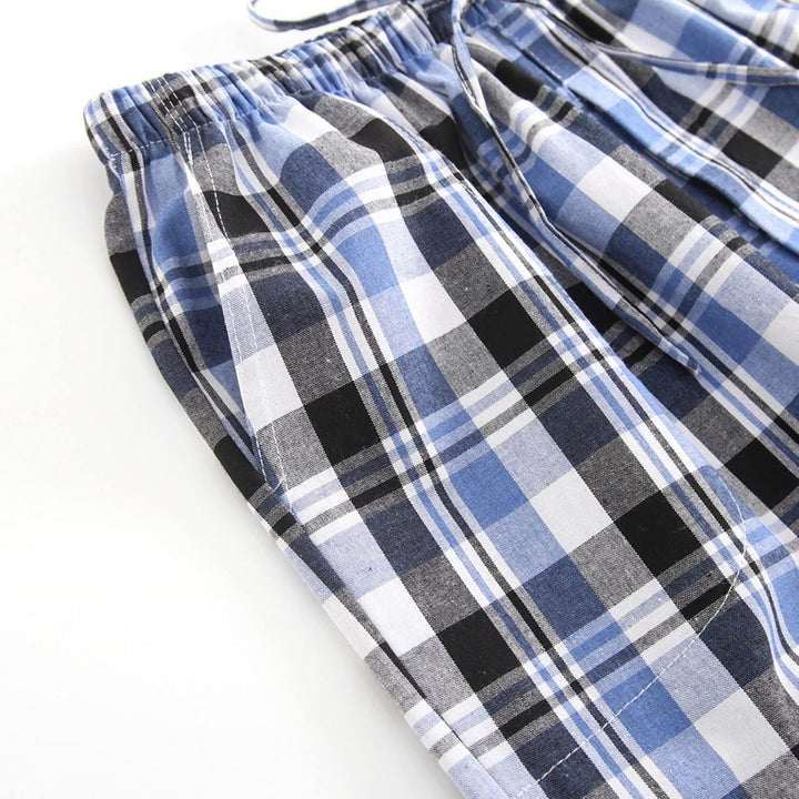 Herren Fleece Pyjamahose Relaxed Fit LoungeHose Herren Schlafanzughose Lang Baumwolle Karierte Schla