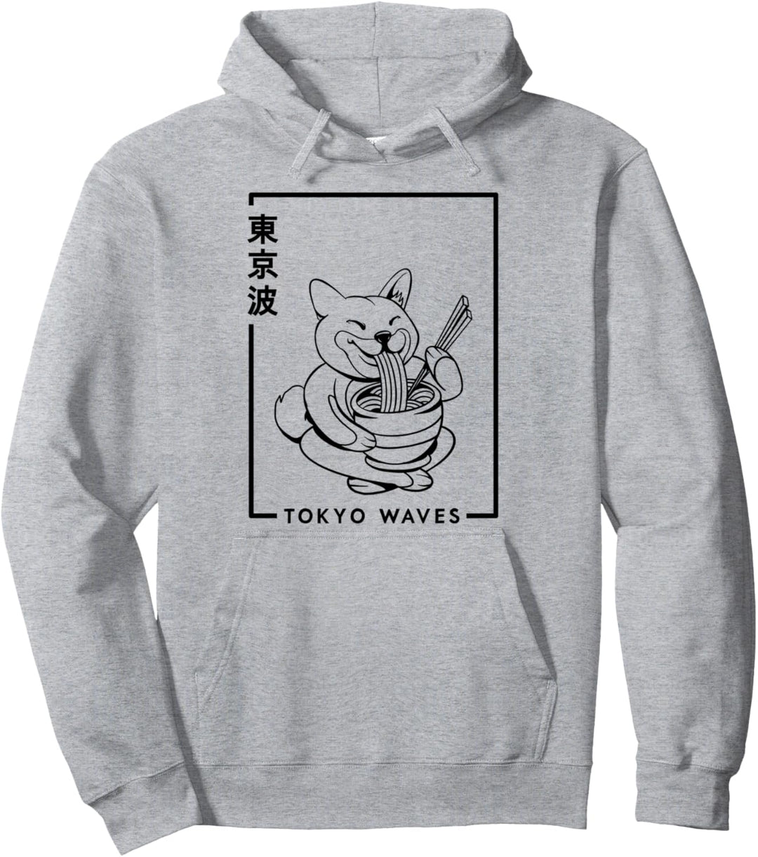 Japanischer Shiba Inu Hund fressen Ramen Minimalistische japanische Kunst Pullover Hoodie