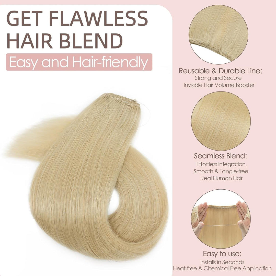 Extensions Echthaar mit transparenter Schnur, Silk-co Wire in ExtensionsBleichblond 60g, Secrets Hai