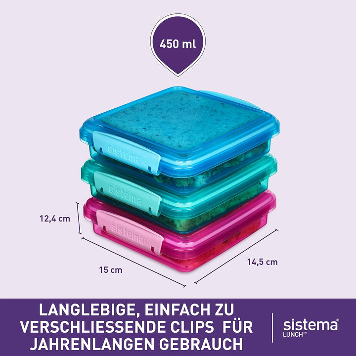 Sistema Brotdose Sandwichbox | 450 ml | stapelbare und luftdichte Lunchbox mit Deckel | Lunchbox Kin